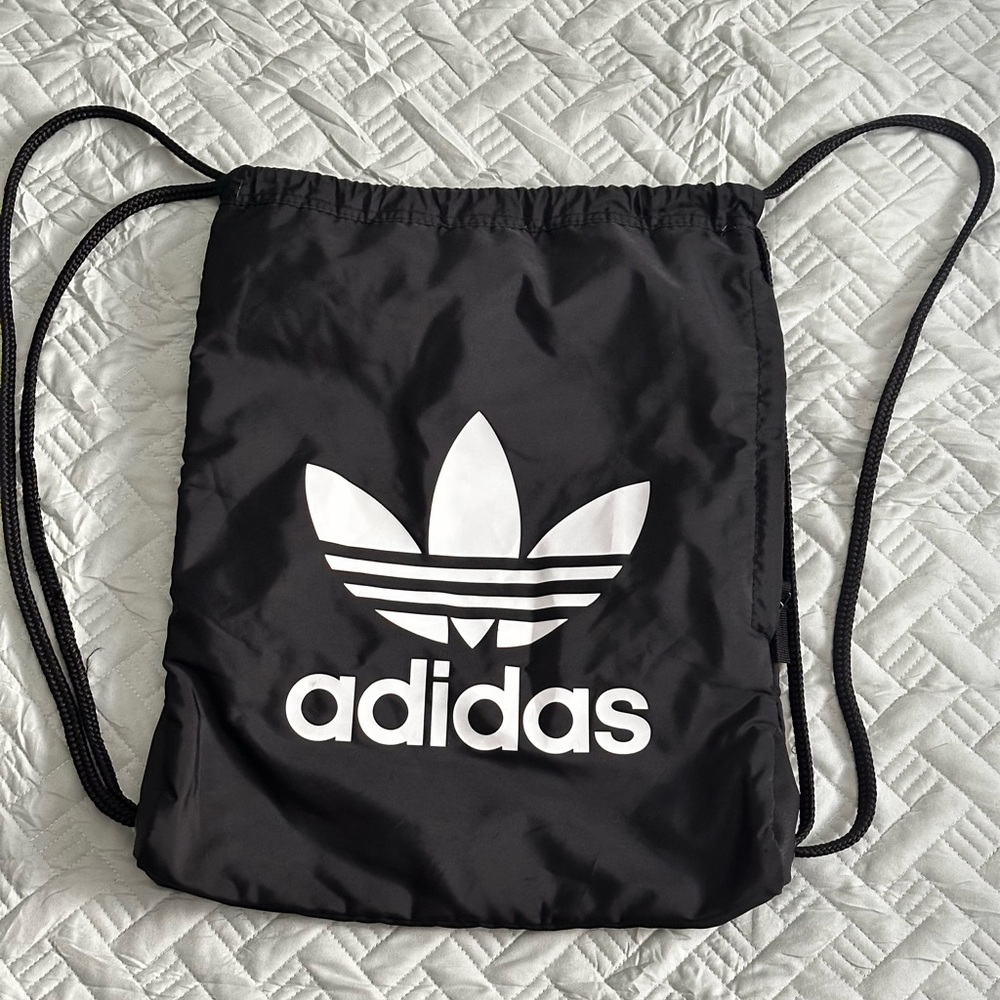 Adidas Originals Drawstring Backpack Black Trefoil Logo Gym Cinch Sack